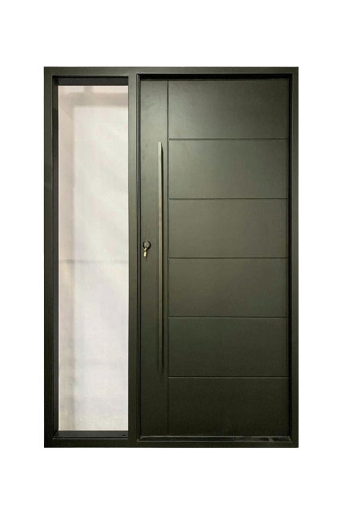 Urban Olive Single Iron Door – Modern Earth-Toned Design