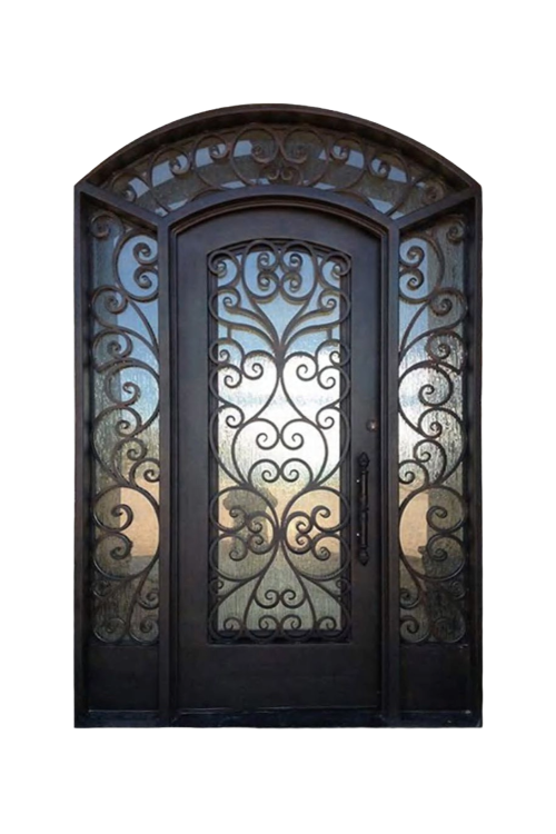 Savoy Arched single iron door with curved top and detailed wrought iron craftsmanship