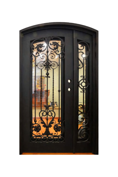 Grandview Nouveau iron door with floral detailing and elegant black finish