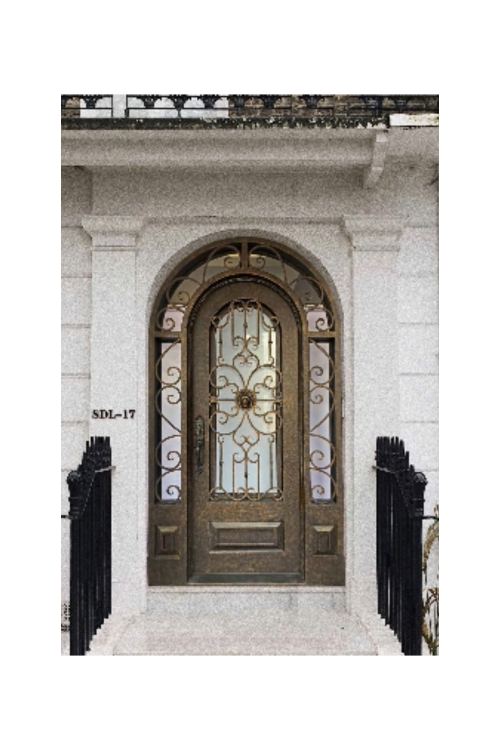 Hampton Arched single iron door with traditional scrollwork and arched design