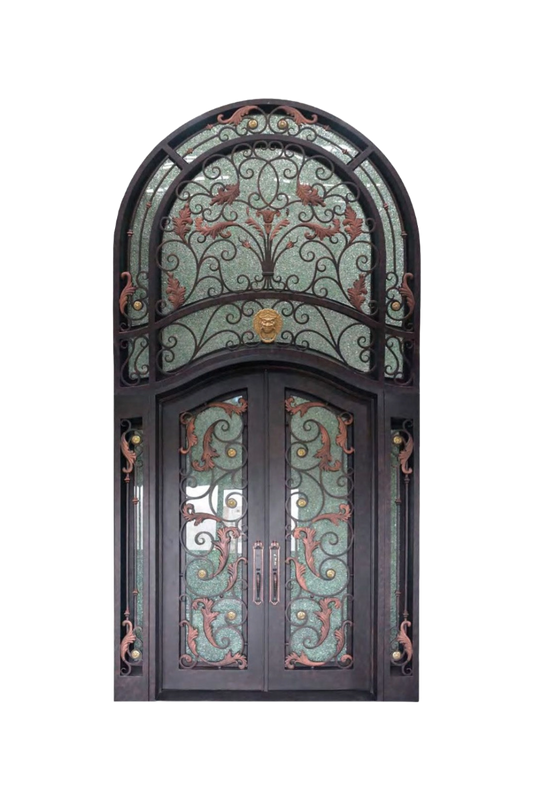 Gilded Autumn Double Iron Door – Artisanal Ironwork for Elegant Grand Entrances