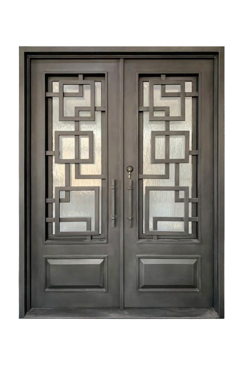 Imperial Maze Double Iron Door – Geometric Iron Design for Strong Entrances