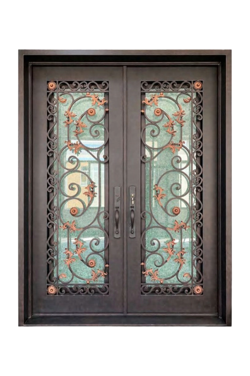 Blue Autumn Double Iron Door – Vineyard-Inspired Design with Custom Ironwork