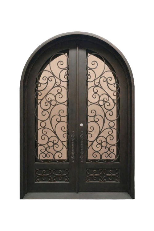 Veiled Arch Double Iron Door – Floral Motif Design by Nationwide Iron Works