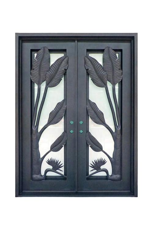 Paradise Leaf Double Iron Door – Organic Botanical Design with Custom Ironwork