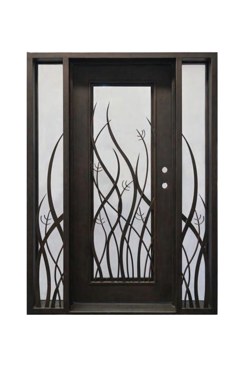 Wildflower Window Double Iron Door – Nature-Inspired Ironwork with Elegant Window Design